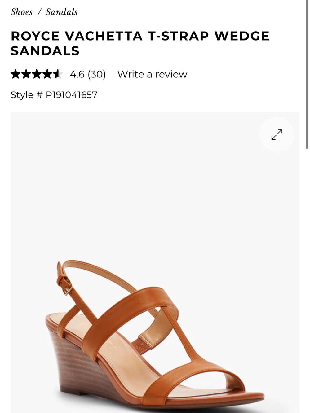 Talbots Tan Leather T-Strap Wedge Sandals